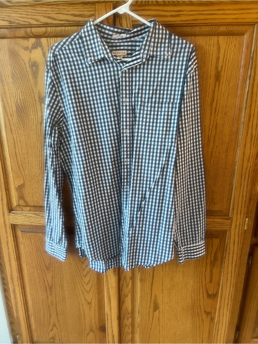 Merona Navy and White Check Cotton Button-Down Shirt